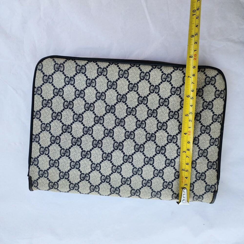 VINTAGE Gucci GG Web Coated Canvas Shoulder Bag Blue White Leather Trim Chain - Picture 14 of 14
